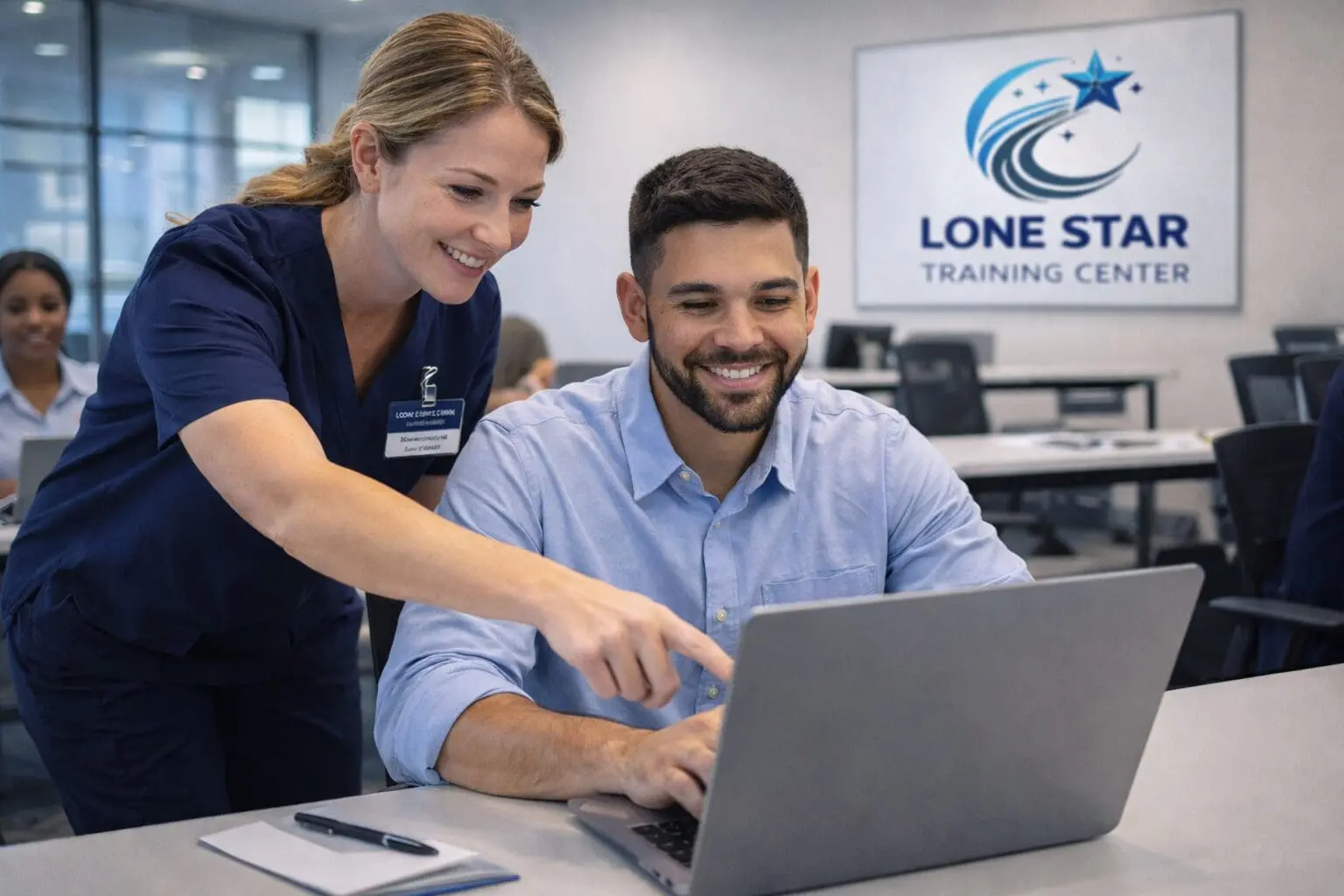 People collaborating at Lone Star Training Center.